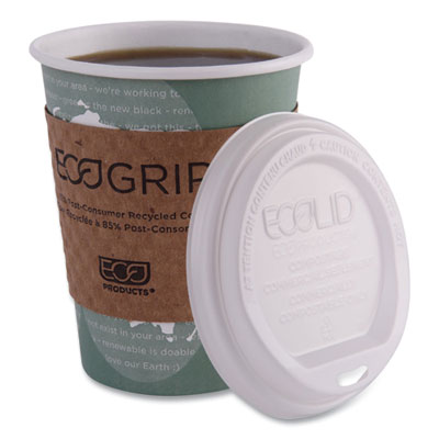 EcoLid Renewable/Compostable Hot Cup Lids, Fits 10 oz to 20