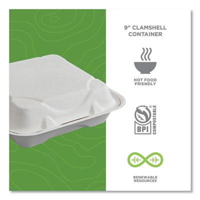 Vanguard Renewable and Compostable Sugarcane Clamshells, 9 x