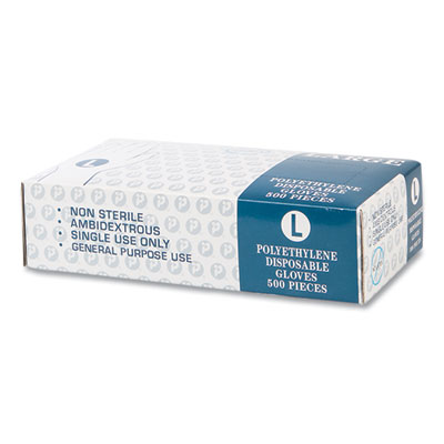 Embossed Polyethylene Disposable Gloves, Powder-Free, Large,