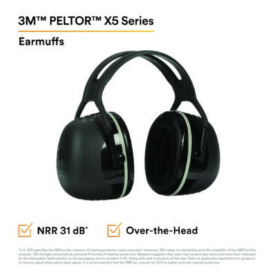PELTOR X5A Over the Head Earmuffs, Dielectric, 31 dB NRR, Bl