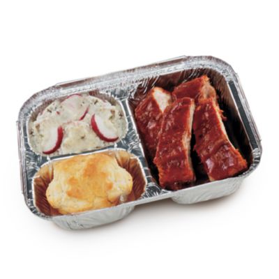 Three-Compartment Oblong Food Container, 24 oz, 6.38 x 1.47