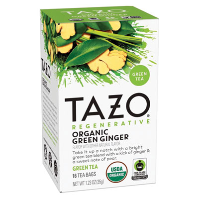 Tea Bags, Organic Green Ginger, 16/Box, 6 Boxes/Carton