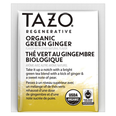 Tea Bags, Organic Green Ginger, 16/Box, 6 Boxes/Carton