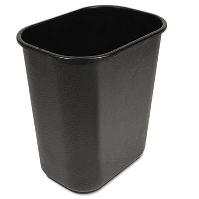 Wastebasket, 28 qt (7 gal) , Plastic, Black
