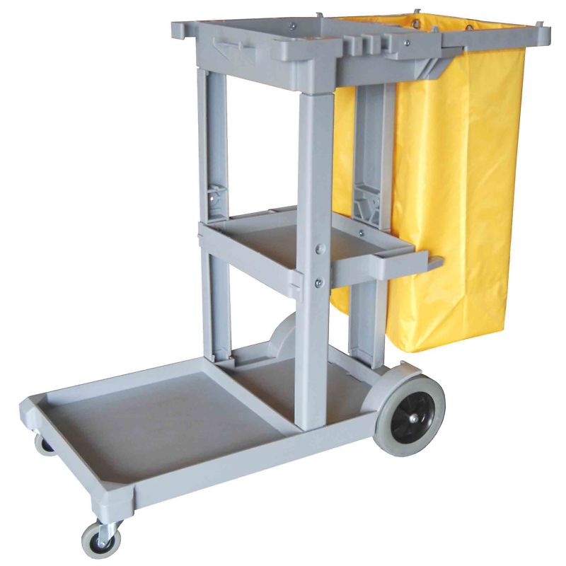 White® Janitor's Cart w/25 Gal. Yellow Vinyl Bag - Gray